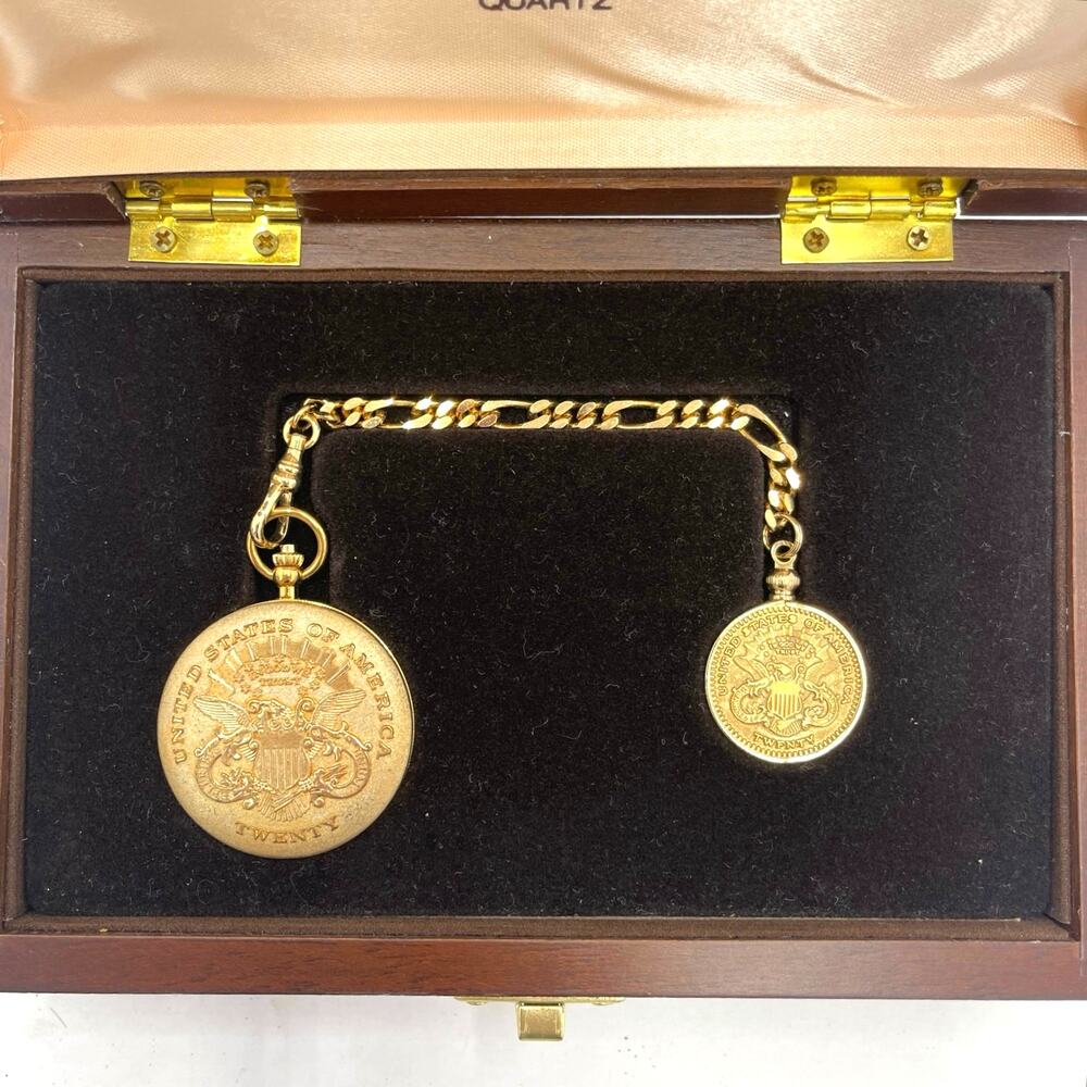 Colibri Quartz United States Pocket Watch Twenty Dollar Gold Coin, Box & Manual